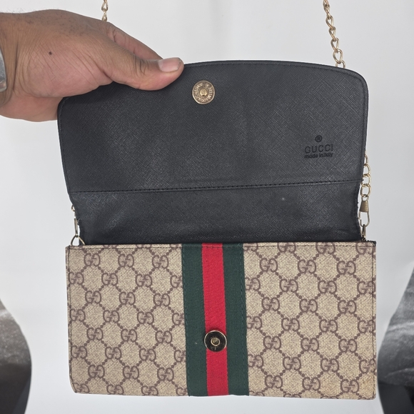 Authentic GUCCI Ophidia GG Supreme Continental Wallet Black Leather Web Strip - Picture 8 of 10